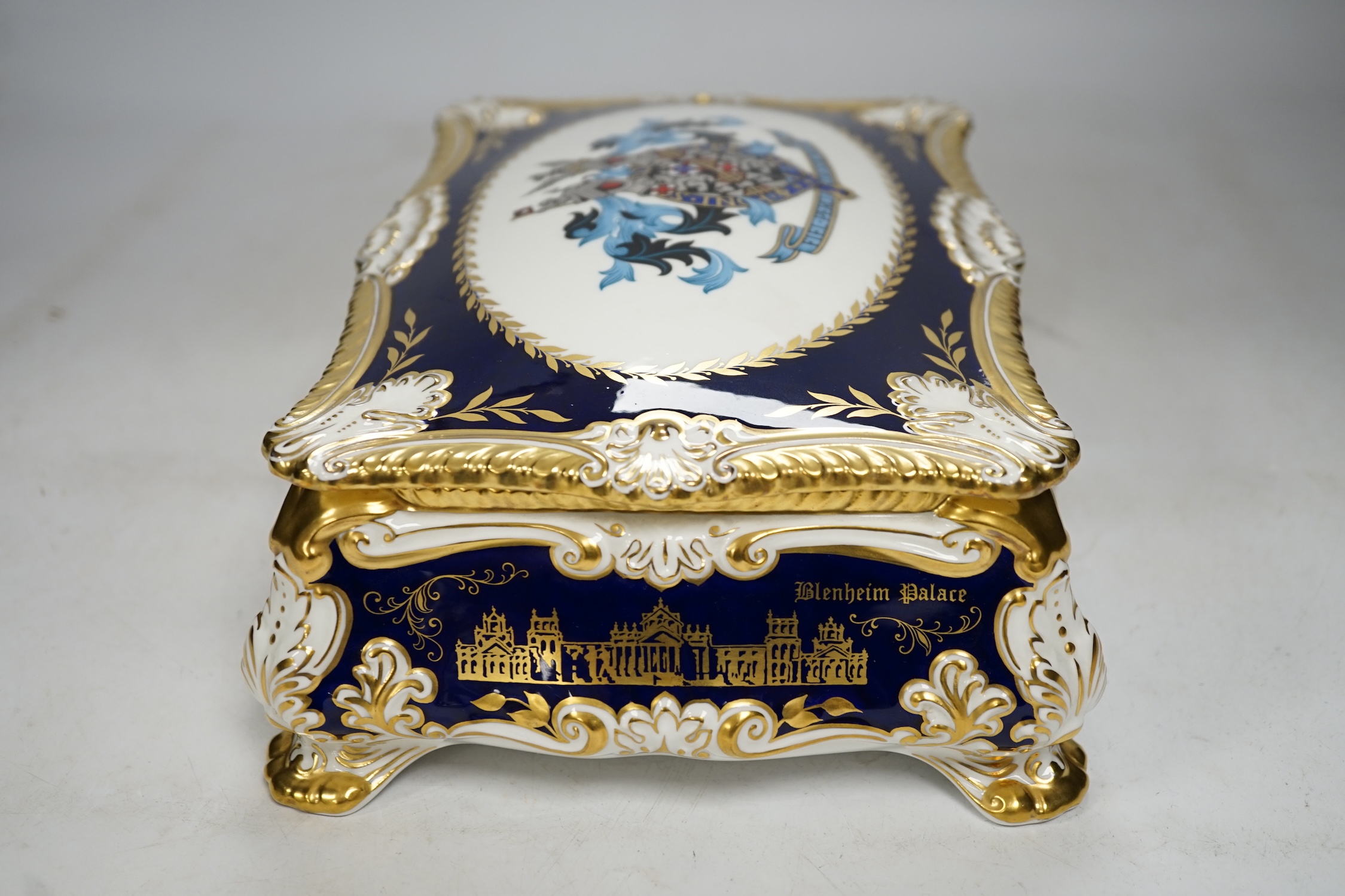 A Paragon China centenary cigar box commemorating Sir Winston Leonard Spencer Churchill's life, 26cm wide. Condition - good